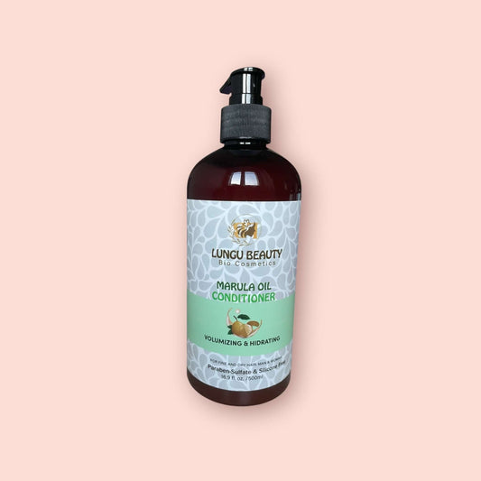 Lungu Beauty Marula Oil Conditioner bottle for volumizing and hydrating hair, enriched with natural oils.
