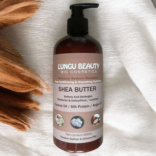 SHEA BUTTER Moisture Restore Shampoo – Tiefenhydratation und Kopfhautpflege. 500 ml