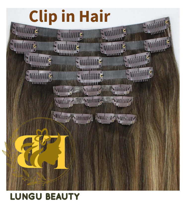 Clip-In & Ponytail Hair Extensions - 100% Vietnamese human hair with clips for easy application.