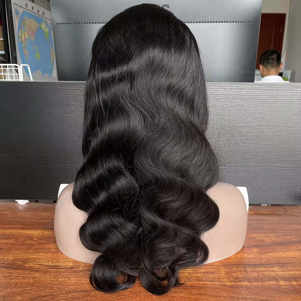 24 inch lace frontal wig styled with beautiful waves, showcasing premium quality on a mannequin head.